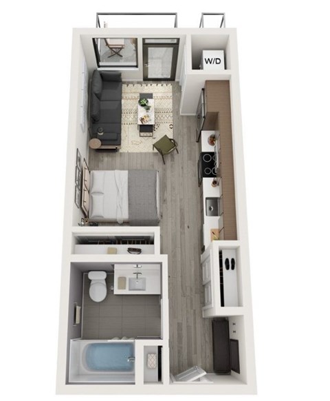 Floor plan for studio, 1 bath, 423 sqft